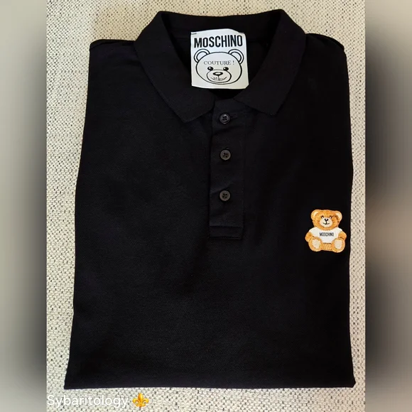 NWTMOSCHINO TEDDY BEAR PATCH BLACK POLO SHIRT Size:L/50
